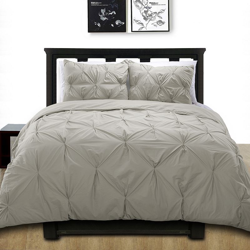 Cottonpure Cotton Pintuck Duvet Cover Set, Grey, Full/Queen