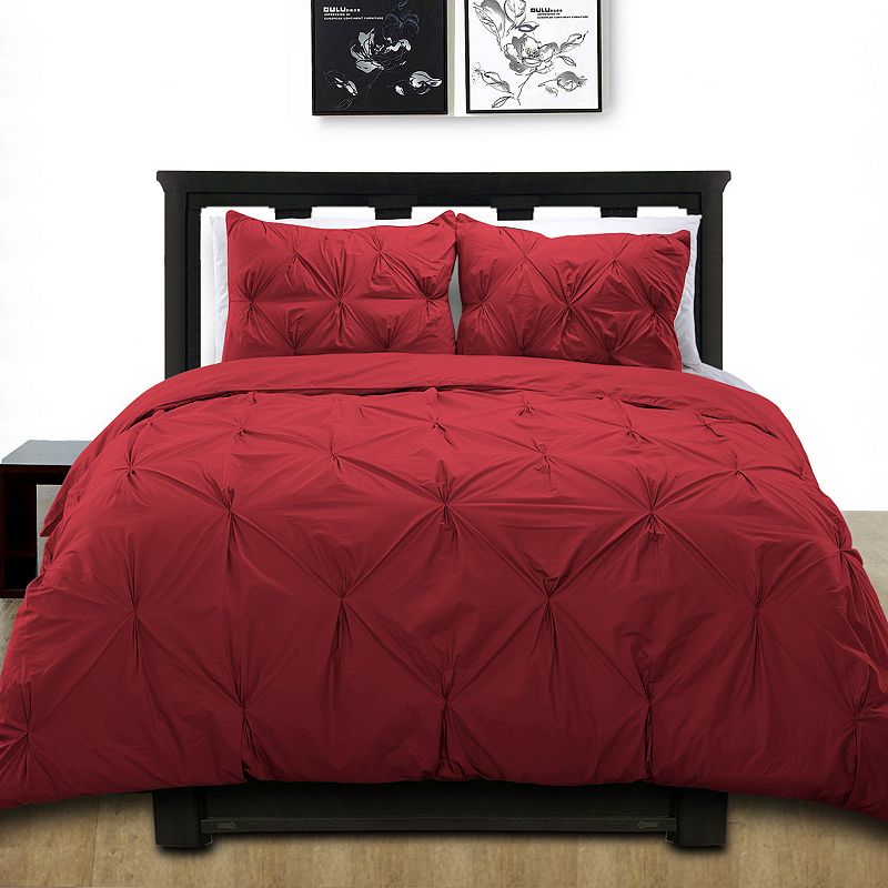 Cottonpure Cotton Pintuck Duvet Cover Set, Red, Full/Queen