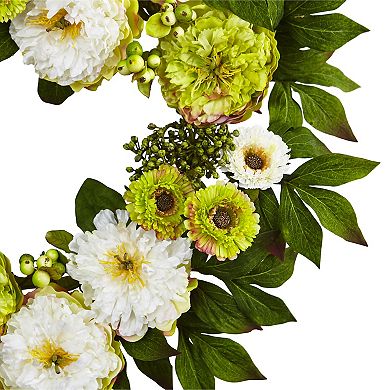 nearly natural 24-in. Artificial Peony & Mum Wreath