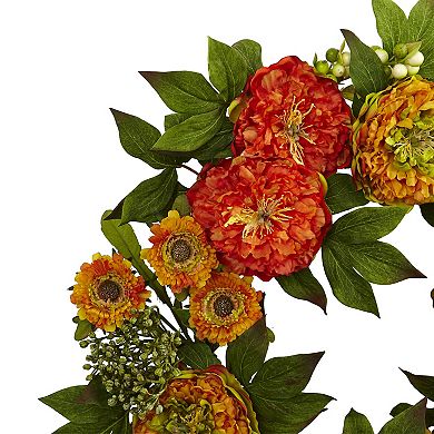 nearly natural Artificial Peony & Mum Wreath