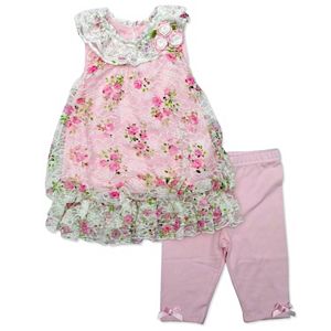 Baby Girl Nannette Lace Floral Top & Capri Leggings Set