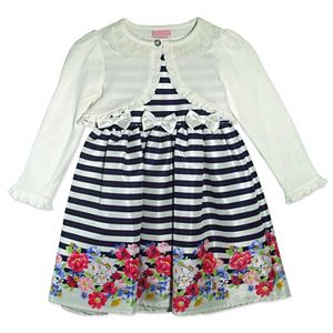 Baby Girl Nannette Striped Floral Dress & Shrug Set