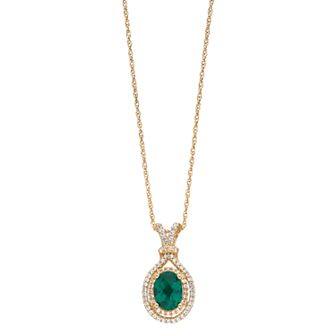 14k Gold Over Silver Lab-Created Emerald & Lab-Created White Sapphire Oval Halo Pendant