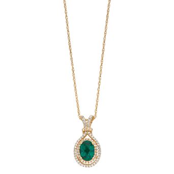 14k Gold Over Silver Lab-Created Emerald & Lab-Created White Sapphire Oval Halo Pendant