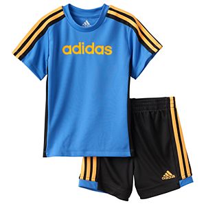 Baby Boy adidas Graphic Striped Tee & Striped Shorts Set