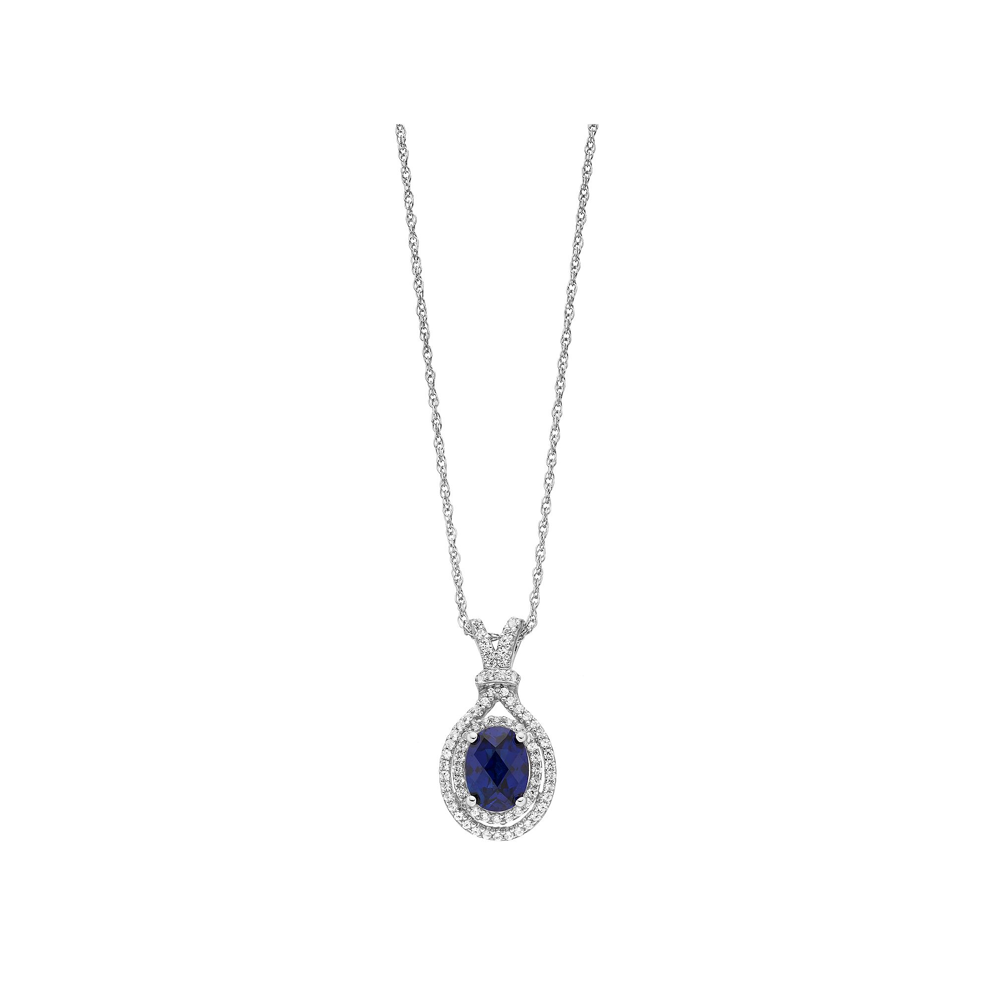 Sterling Silver Lab-Created Blue Sapphire & White Sapphire Oval Halo Penda