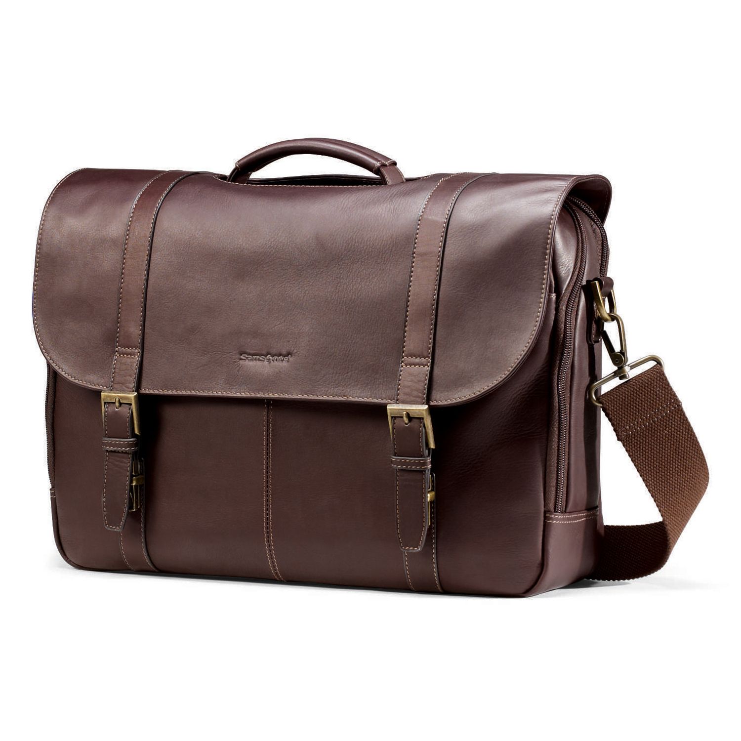 leather flapover briefcase