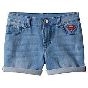 Girls 7-16  DC Comics Super Hero Girls Patch Jean Shorts