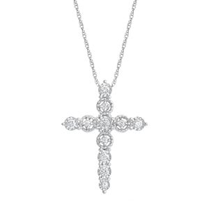 10k White Gold 1/4 Carat T.W. Diamond Cross Pendant Necklace