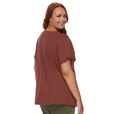 Plus Size Sonoma Goods For Life® Embroidered Tie-Sleeve Tee