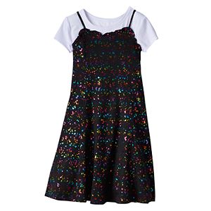 Girls 7-16 SO® Tee & Patterned Ruffle Dress Set