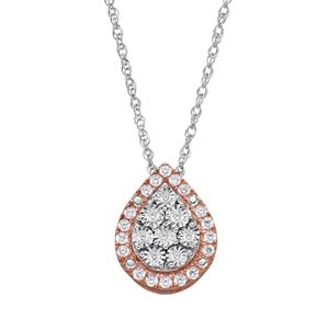 Two Tone Sterling Silver 1/5 Carat T.W. Diamond Teardrop Halo Pendant