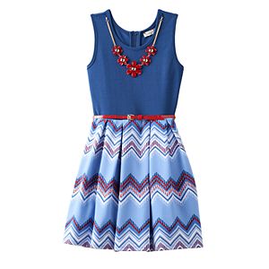 Girls 7-16 Knitworks Chevron Printed Skirt Skater Dress with Necklace