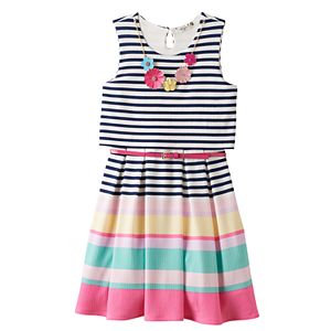 Girls 7-16 Knitworks Mixed Stripe Popover Skater Dress with Necklace