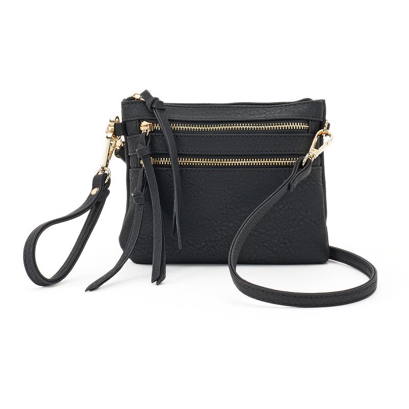 Deluxity Camelia Double Zip Crossbody Bag, Black