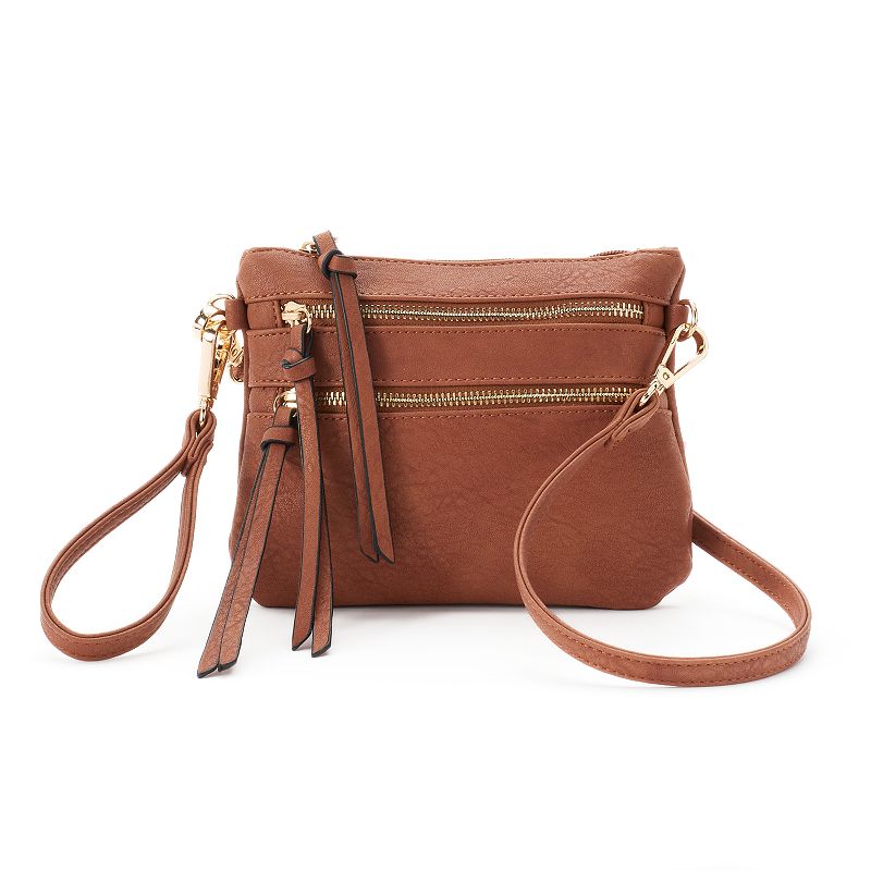 Deluxity Camelia Double Zip Crossbody Bag, Brown