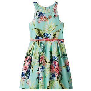 Girls 7-16 Knitworks Floral Textured Skater Dress with Necklace