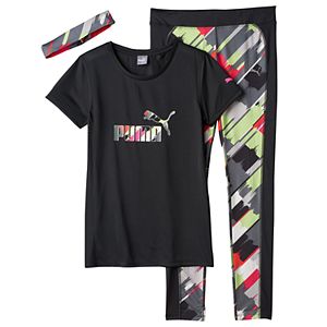 Girls 7-16 PUMA Logo Tee, Leggings & Headband Set