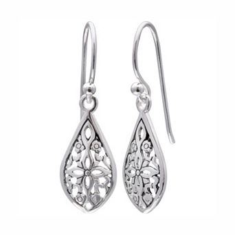 PRIMROSE Sterling Silver Filigree Flower Teardrop Earrings