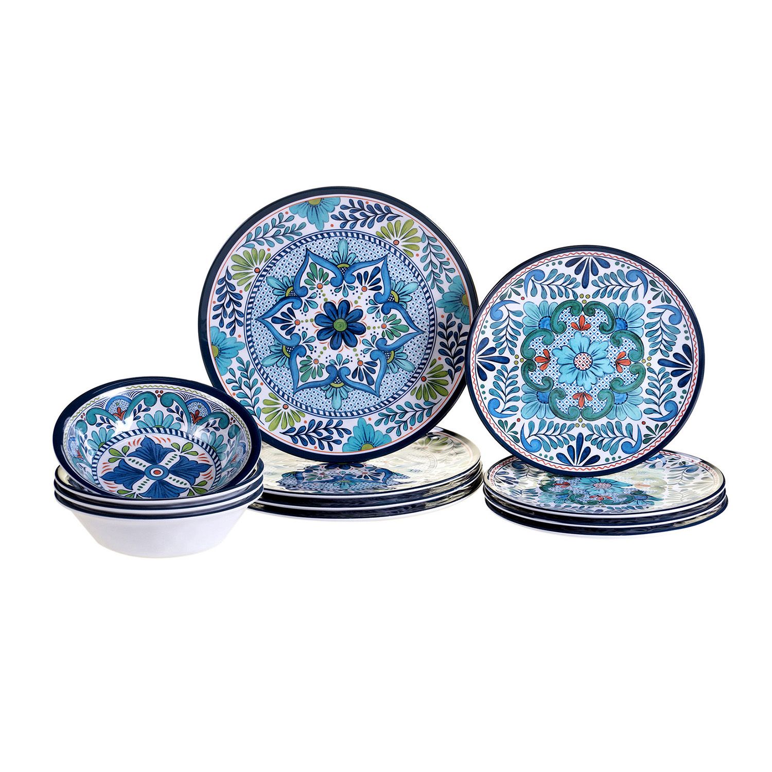 Certified International Talavera Dinner Plates - Set Of 6, Multicolor Melamine, Dishwasher Safe, Indoor/Outdoor Use
