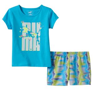 Baby Girl PUMA Glittery Graphic Tee & Tie-Dye Shorts Set