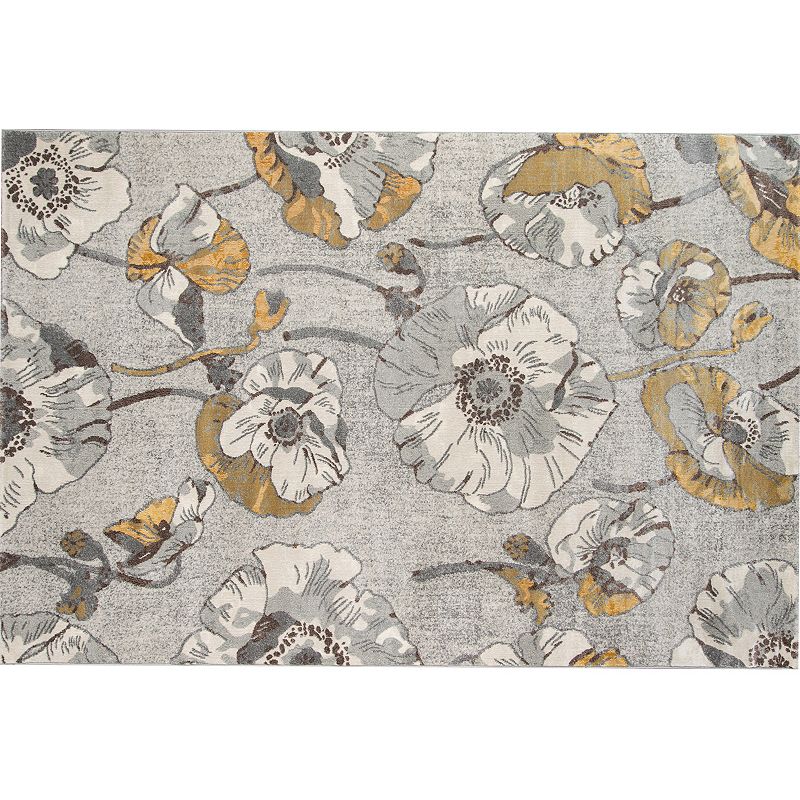 Momeni Luxe Liora Floral Rug, Silver, 4X5.5 Ft