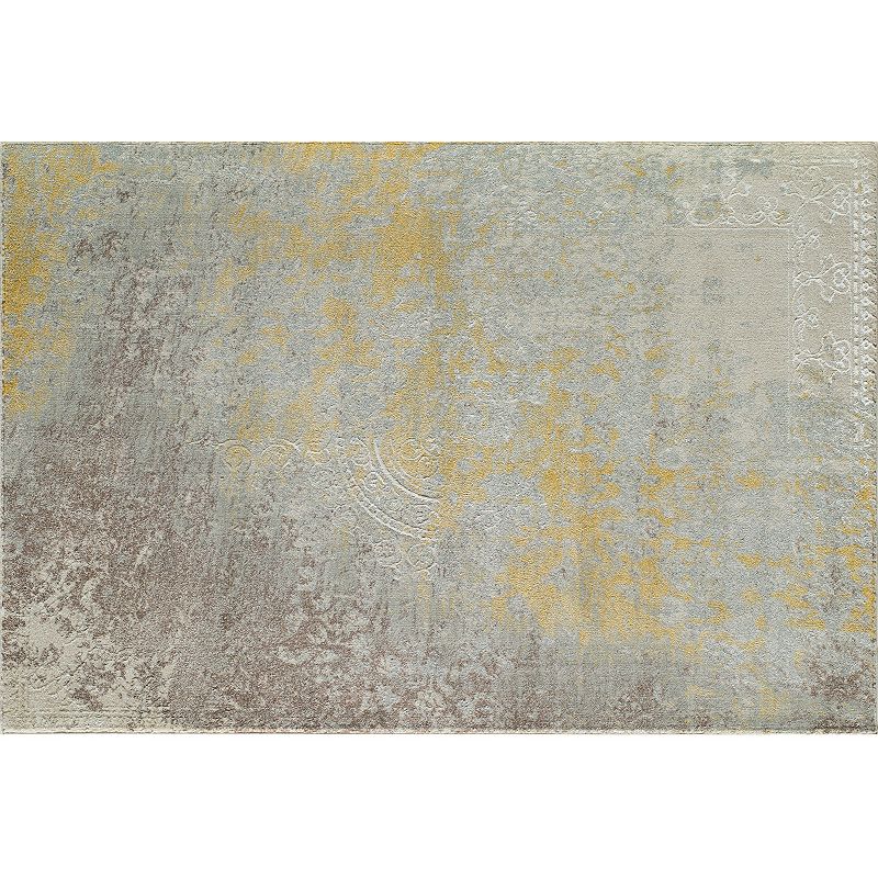 Momeni Luxe Eliora Framed Floral Rug, Gold, 2X7.5 Ft