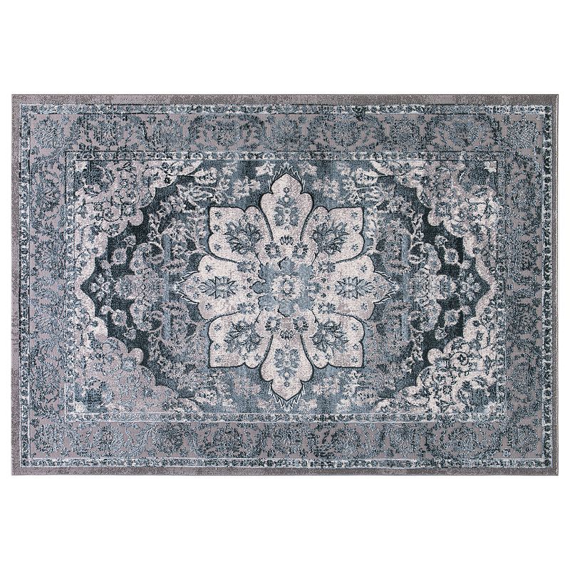 Concord Global Thema Serapi Framed Floral Rug, Turquoise/Blue, 6.5X9 Ft