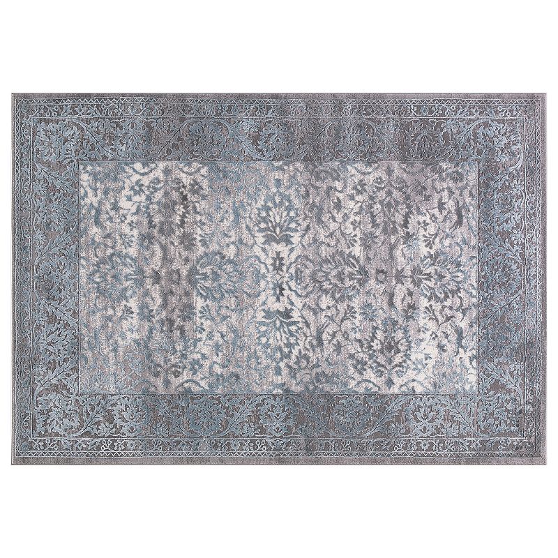 Concord Global Thema Vintage Framed Floral Rug, Turquoise/Blue, 5X7 Ft