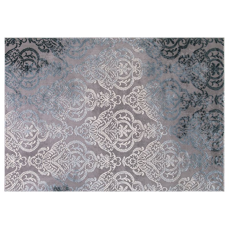 Concord Global Thema Lancing Damask Rug, Grey, 6.5X9 Ft