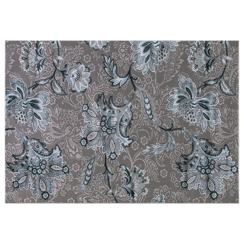 Concord Global Thema Jacobean Floral Rug, Turquoise/Blue, 8X10.5 Ft