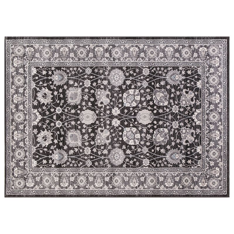 Concord Global Lara Vase Framed Floral Rug, Black, 6.5X9 Ft