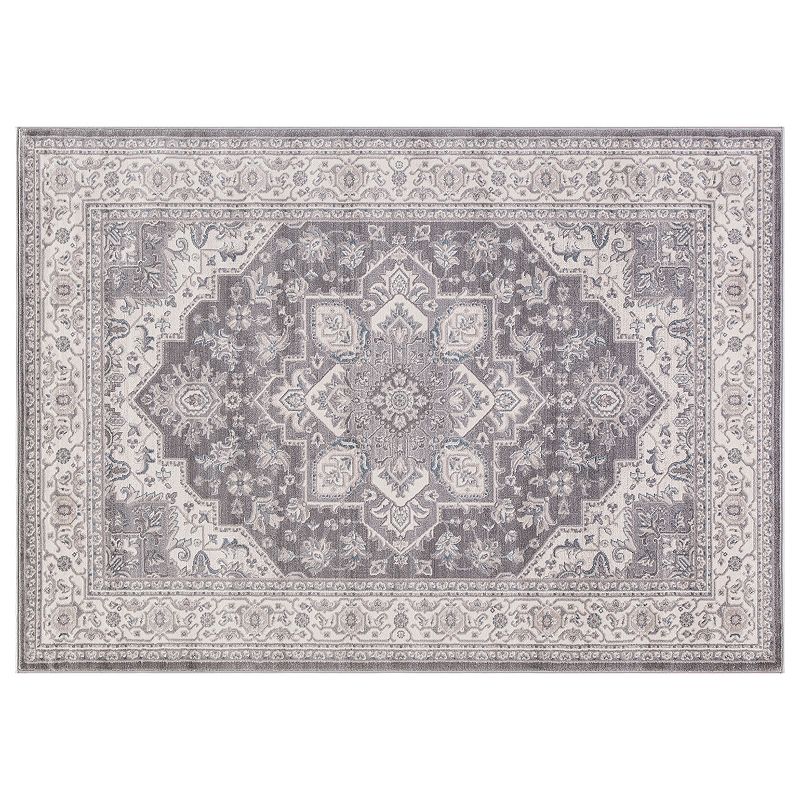 Concord Global Lara Heriz Framed Floral Rug, Grey, 8Ft Rnd