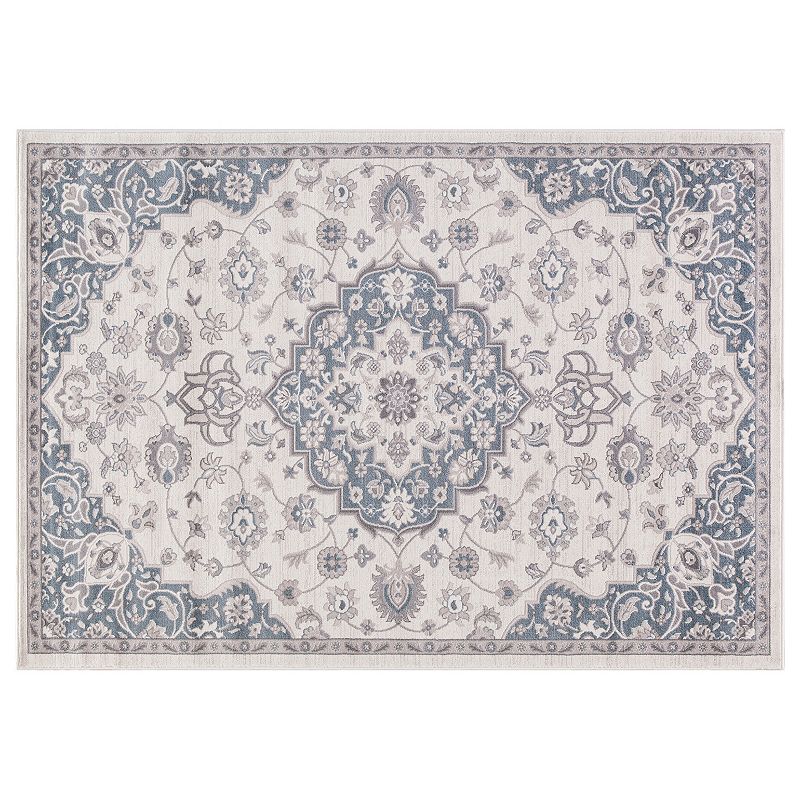 Concord Global Lara Center Medallion Framed Floral Rug, Blue, 8X10.5 Ft