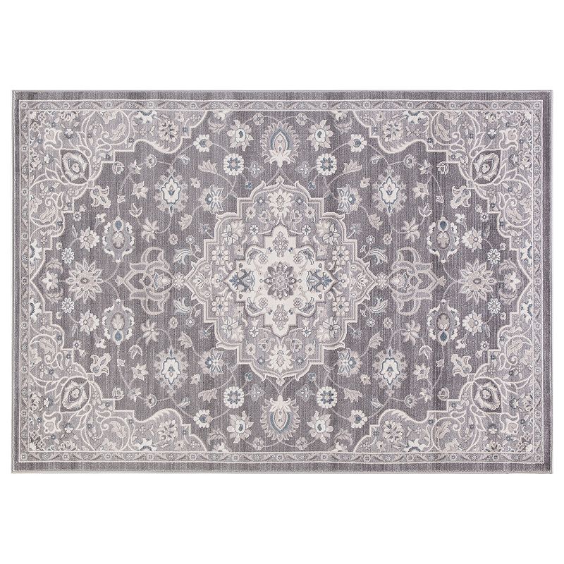 Concord Global Lara Center Medallion Framed Floral Rug, Grey, 8X10.5 Ft