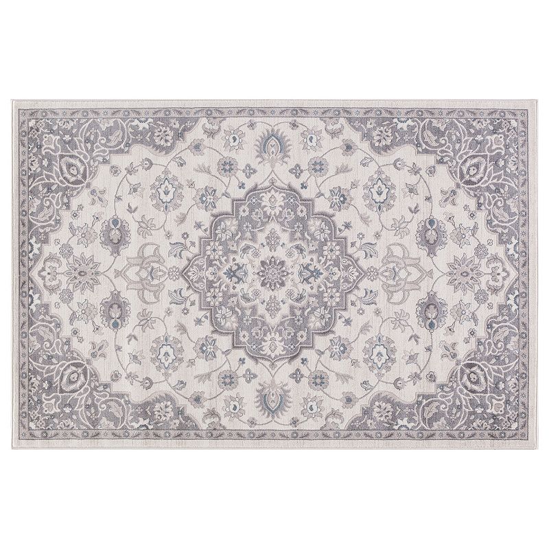 Concord Global Lara Center Medallion Framed Floral Rug, Brt Red, 5X7.5 Ft