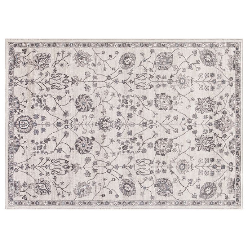 Concord Global Lara Open Vase Framed Floral Rug, White, 5X7.5 Ft