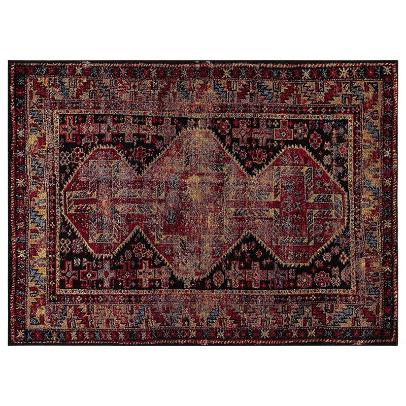 Concord Global Diamond Antique Framed Rug, Black, 5X7 Ft