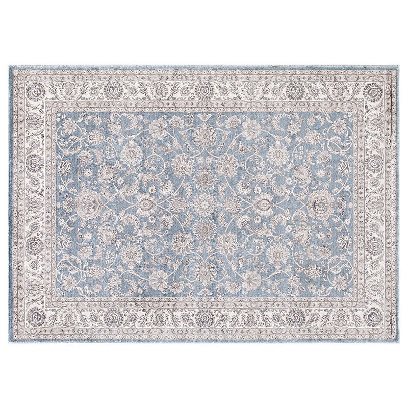 Concord Global Kashan Bergama Framed Floral Rug, Blue, 6.5X9 Ft