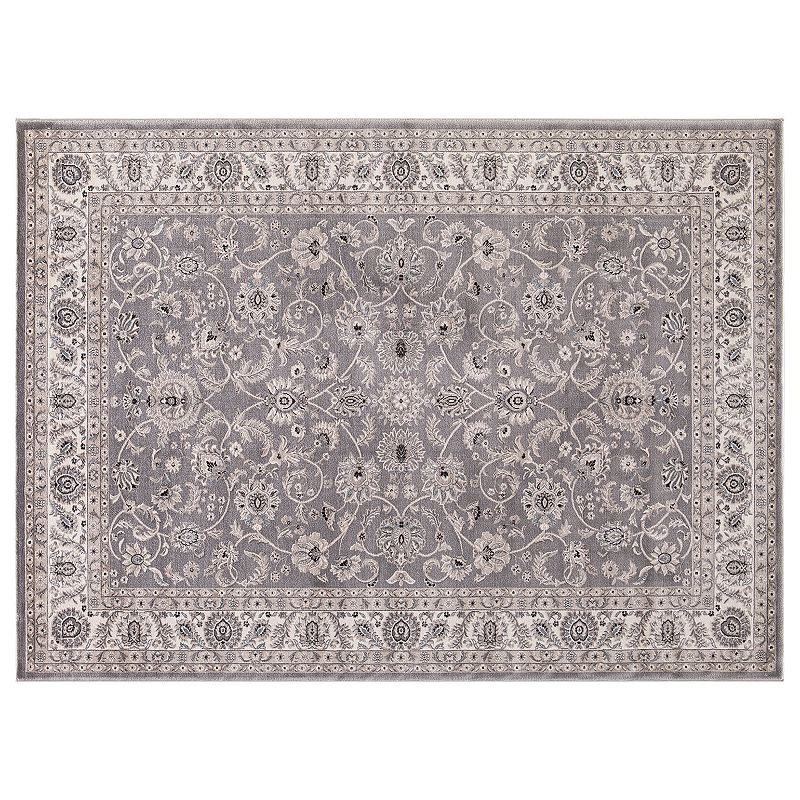 Concord Global Kashan Bergama Framed Floral Rug, Grey, 5X7 Ft