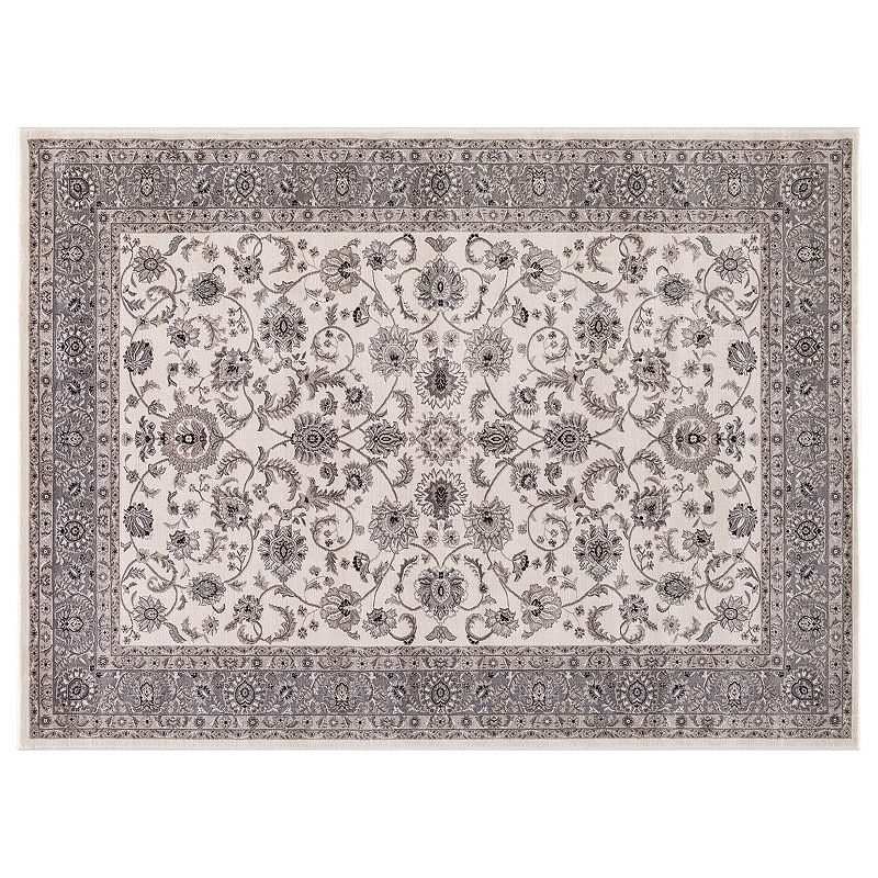 Concord Global Kashan Bergama Framed Floral Rug, White, 6.5X9 Ft