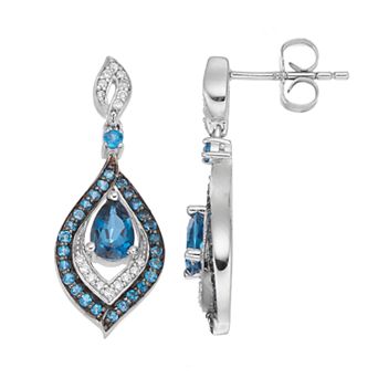 Sterling Silver Blue Topaz & Lab-Created White Sapphire Teardrop Earrings