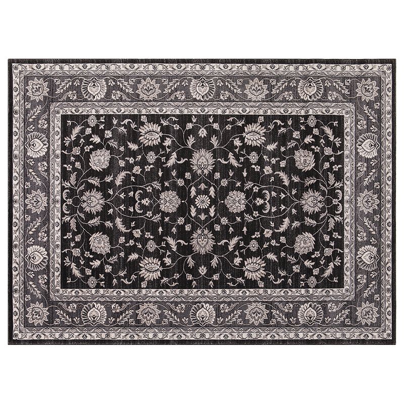 Concord Global Kashan Mahal Framed Floral Rug, Black, 5X7 Ft