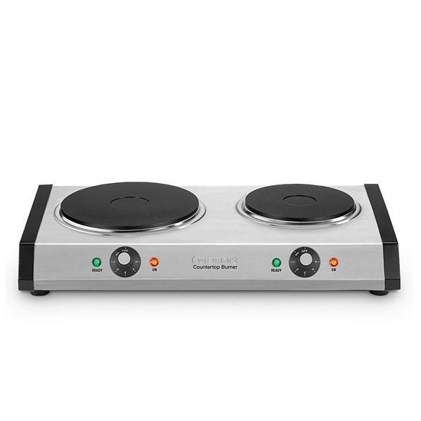 Double Electric Burner Cooktop with Adjustable Temperature, White