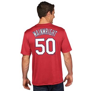 Men's Majestic St. Louis Cardinals Adam Wainwright Player Name and Number Tee
