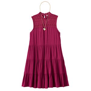 Girls 7-16 Knitworks Tiered Lace Trim Dress with Necklace