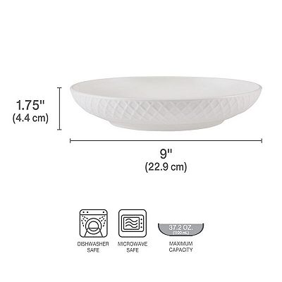 Mikasa Set 4 Ciotole Per Pasta Traliccio Bianco - Bone China, Design Moderno, 20 Cm, Lavastoviglie