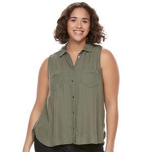 Juniors' Plus Size Mudd® Embroidered Sleeveless Blouse