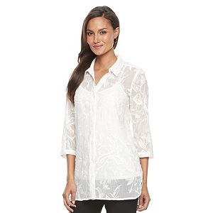 Women's Dana Buchman Sheer Embroidered Tunic Shirt