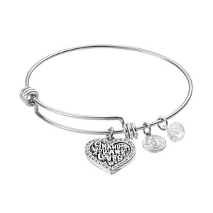 love this life Crystal Grandma Heart Charm Bangle Bracelet